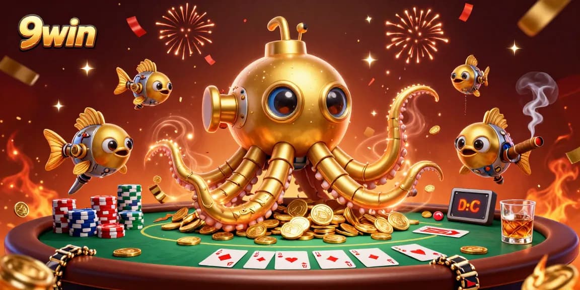 Experience the excitement of the 9win casino adventure featuring a golden kraken submarine!