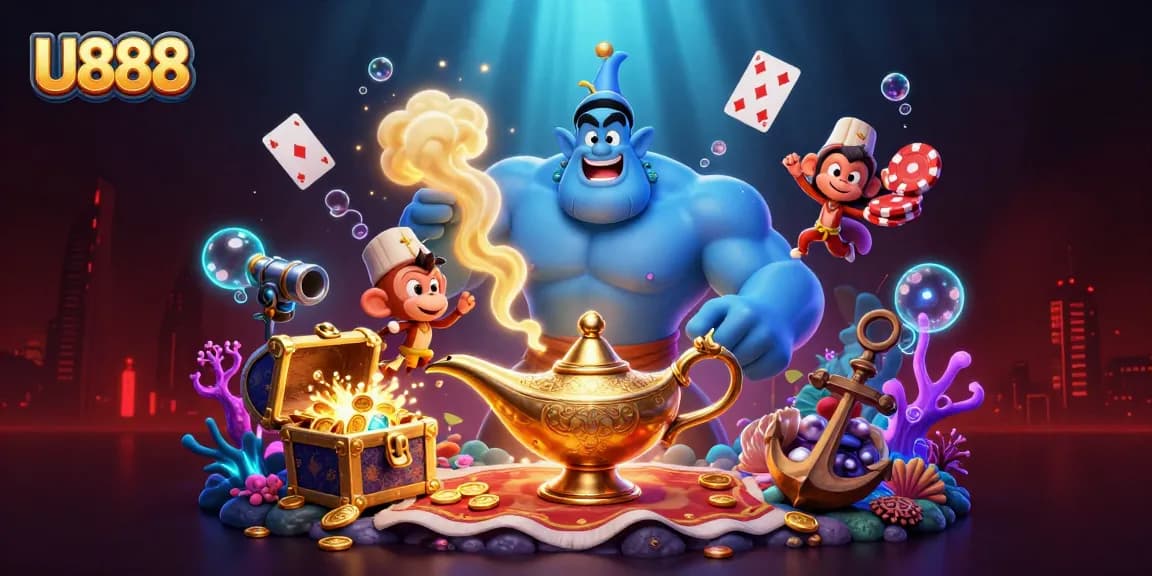 Experience U888's thrilling adventures with a genie, poker chips, and underwater treasures!
