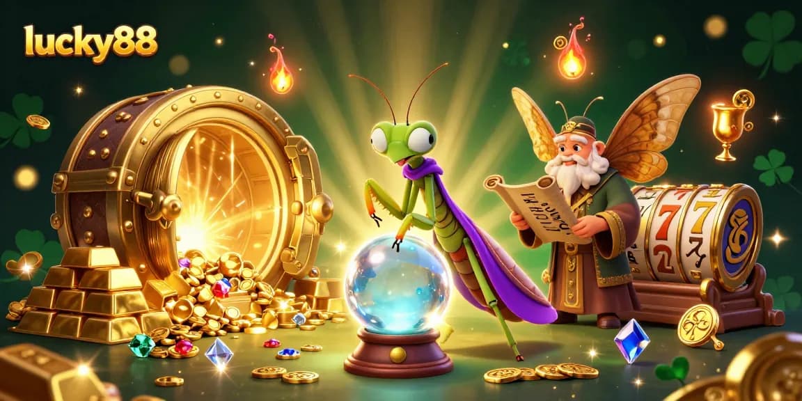Experience luck with lucky88 in a rich casino scene featuring a fortune teller and treasure
