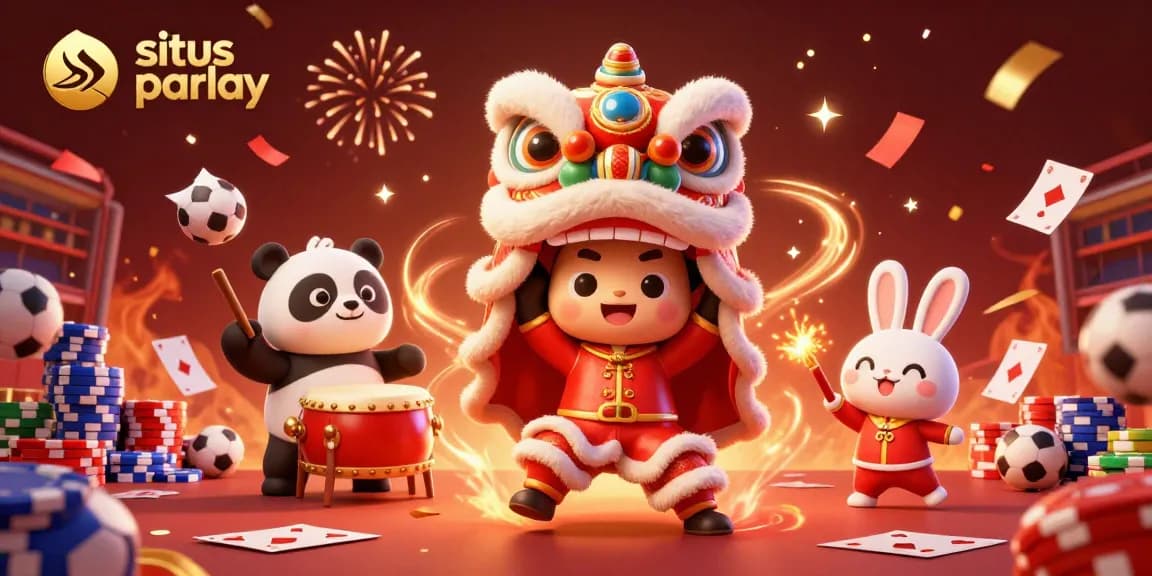Engage in strategic situs parlay betting with a vibrant lion dance celebration illustrating high-stakes action.