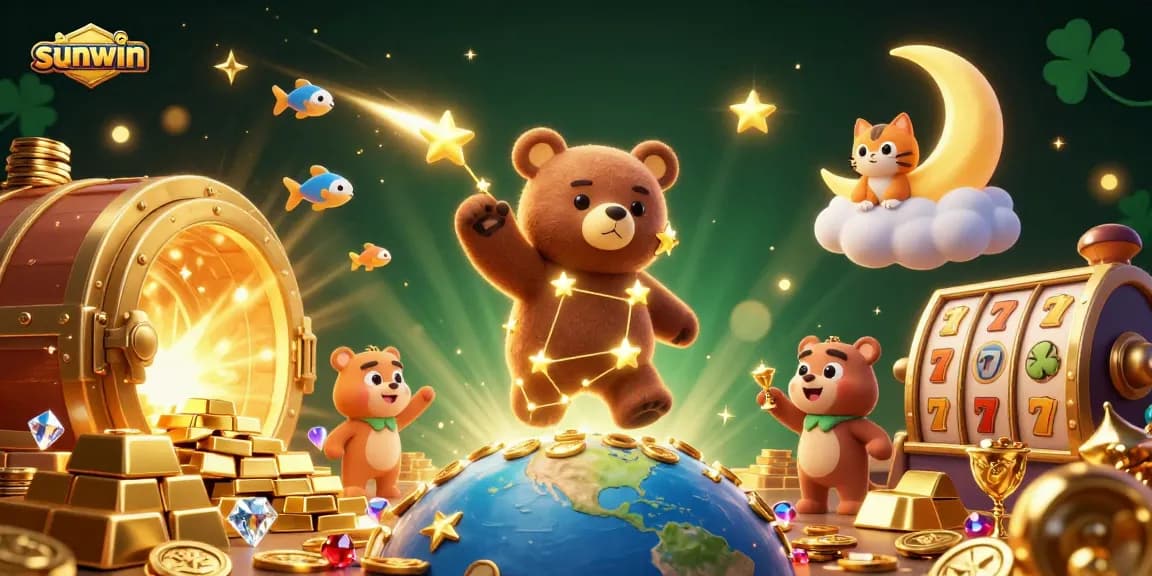 Experience sunwin's excitement with a constellation bear and vibrant casino treasures.