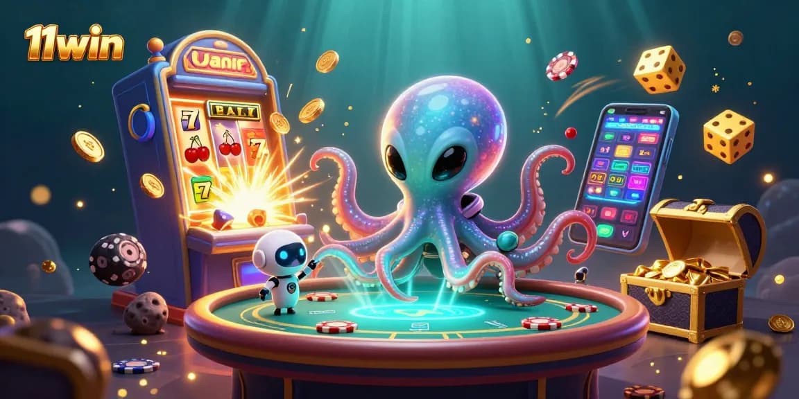 Engage with 11win's thrilling casino action featuring an alien octopus and vibrant game elements.