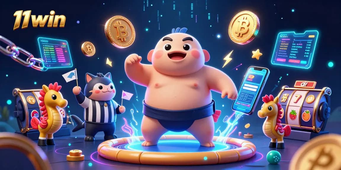 Watch the 11win fugu mascot in an underwater slot game scene, energizing the crypto casino!