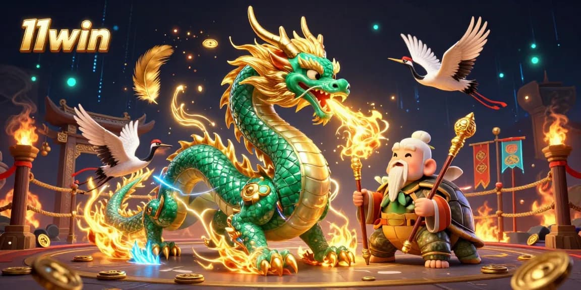 Engage with 11win and experience the thrill of gaming with a stunning dragon and sage