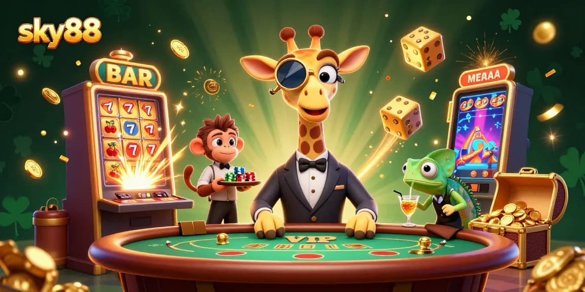 Engage with exciting slots at sky88 with vibrant 3D characters and gaming elements.
