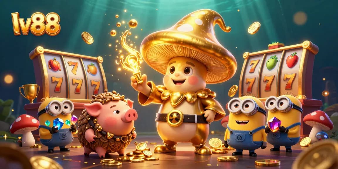 Experience thrilling slots and jackpots at lv88 with enchanted golden characters and festive casino flair.