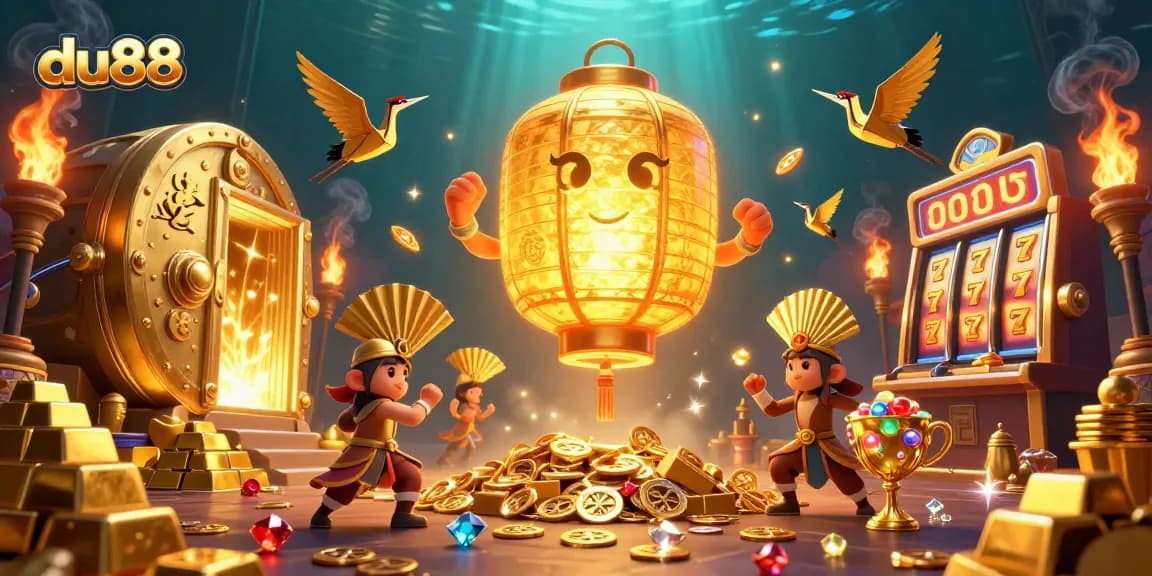 Experience thrilling wins at du88 casino with vibrant slot machine reels and magical elements.