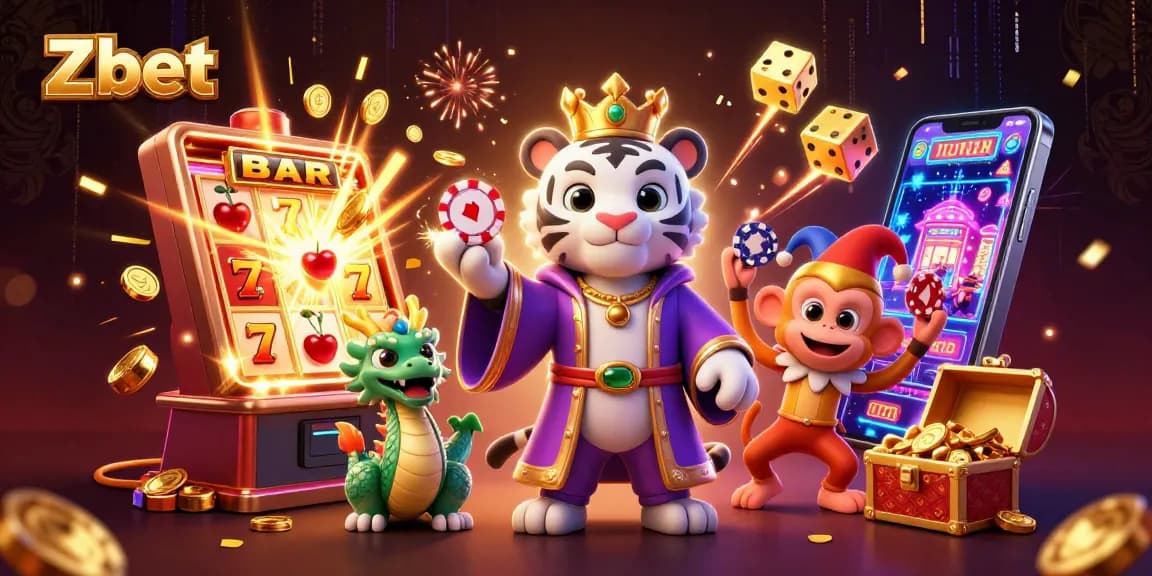 Zbet captures the excitement of casino gaming with vibrant characters and joyful casino elements.