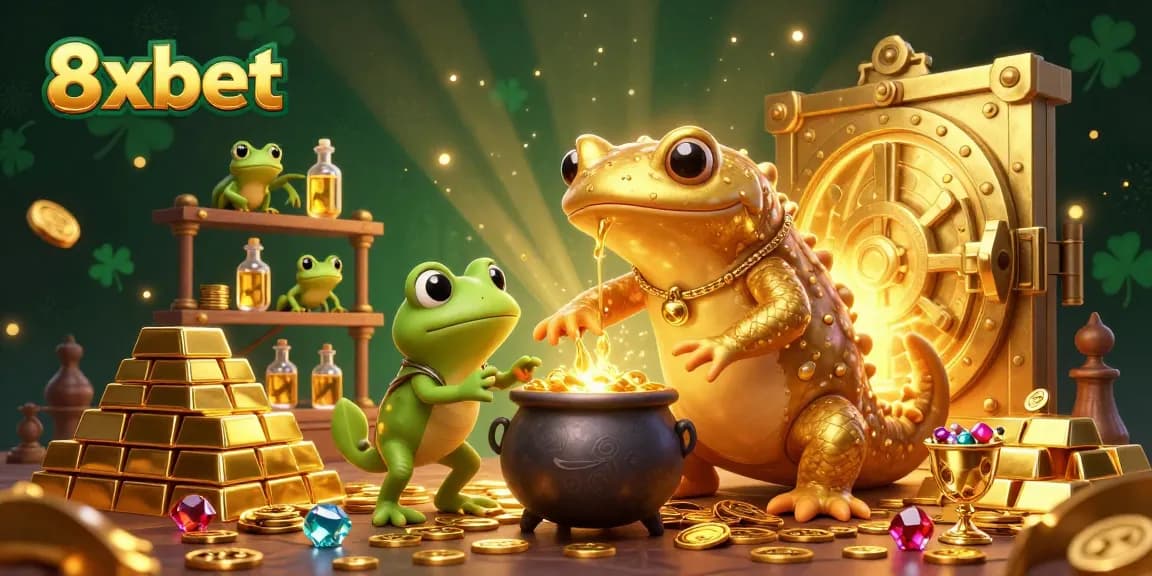 Experience winning moments with 8xbet in a magical 3D casino scene filled with treasures.