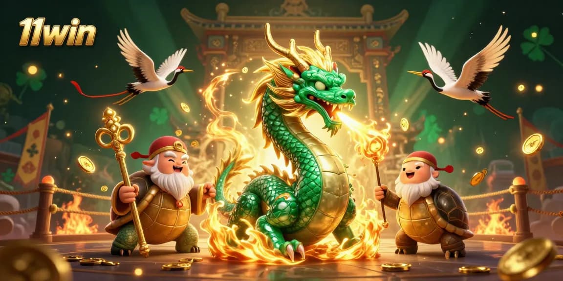 Join the adventure on 11win with an emerald dragon, winning tokens, and lively cranes!