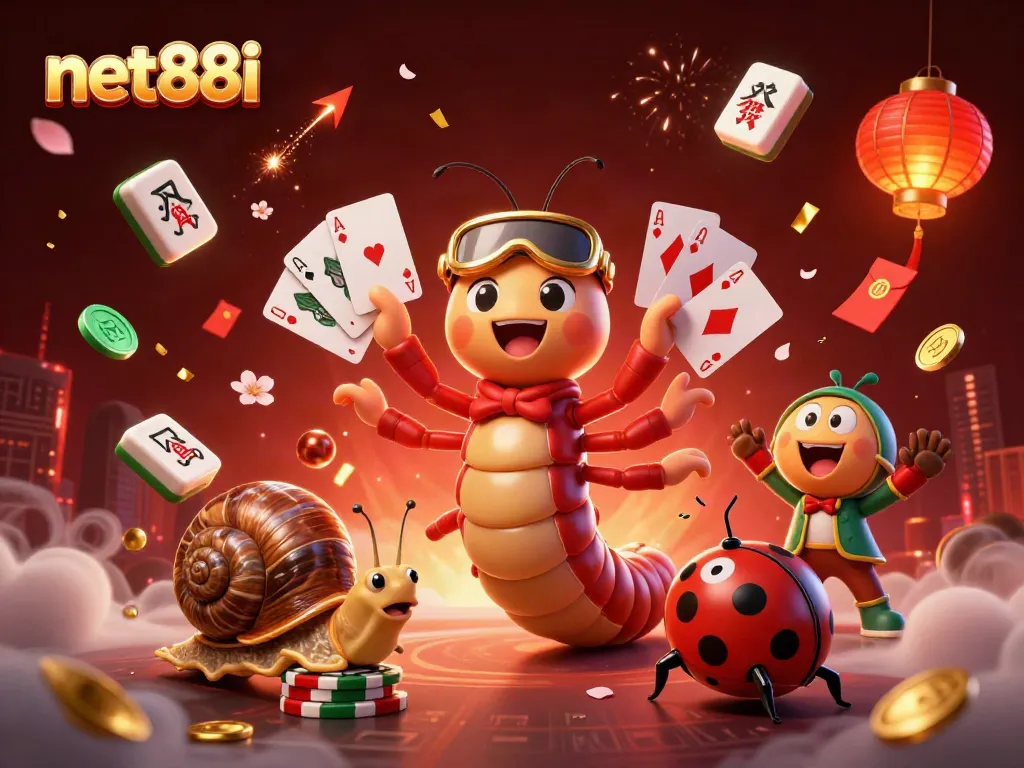 Engage in thrilling gameplay with net88i's vibrant 3D cartoon scene featuring dynamic casino elements.