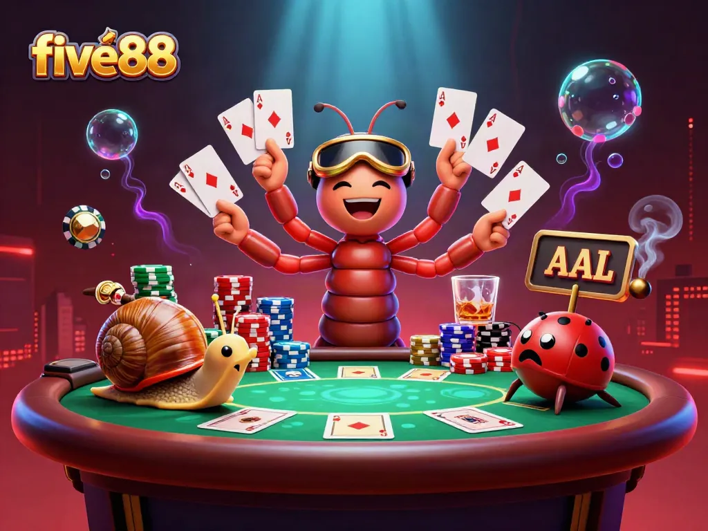 Experience exciting gameplay at five88 with a cartoon dealer, high-roller actions, and vibrant casino elements.