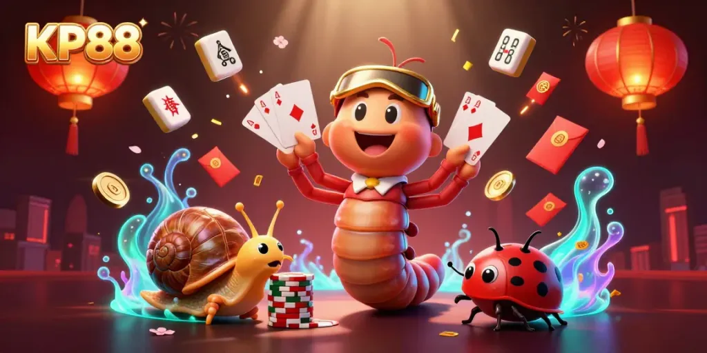Engage in exciting gameplay at KP88 casino with vibrant visuals, cards, and stacks!