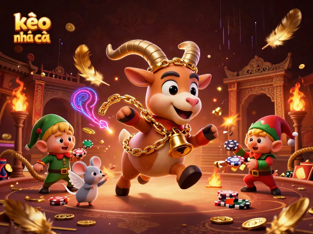 Engage with kèo nhà cái at a lively casino scene where festive characters create excitement.