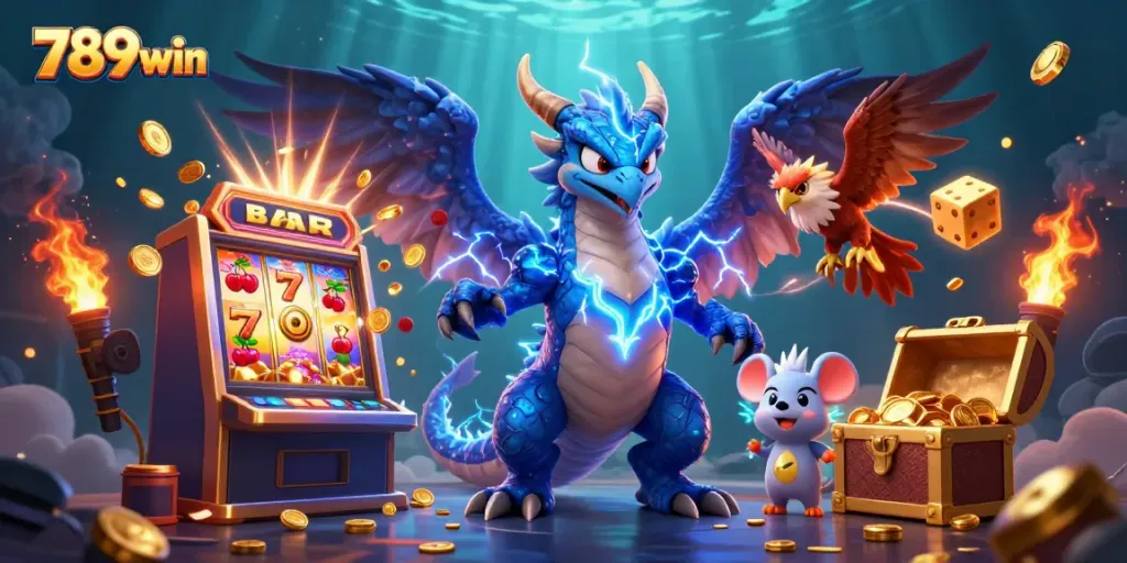 Spin to win with 789win in a vibrant casino scene featuring animated characters and gaming excitement.