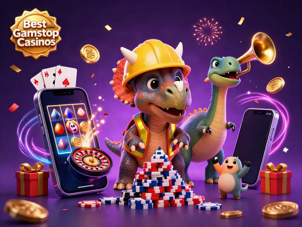 Experience the excitement at the Best non Gamstop Casinos with a fun, vibrant scene celebrating wins and games.