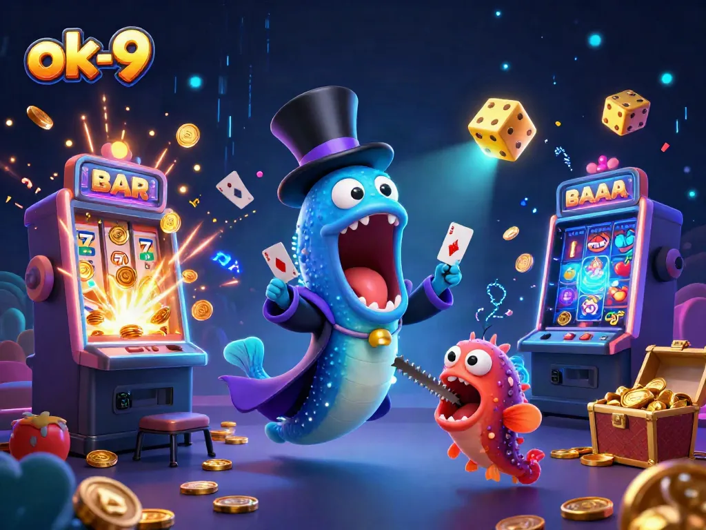 Experience exciting magic tricks at ok-9's vibrant casino with a bioluminescent eel, anglerfish, and treasure.