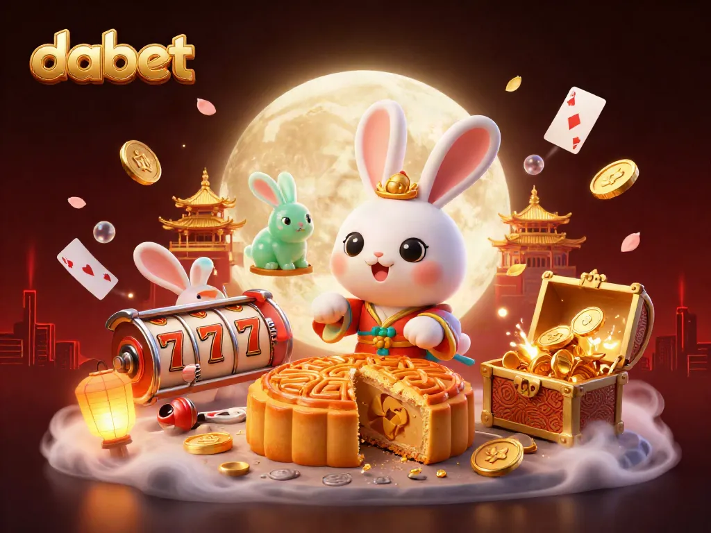Experience thrilling jackpots at dabet through a 3D scene of a lunar rabbit discovering poker chips.