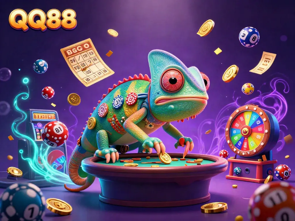 Experience excitement with QQ88 at this vibrant, dynamic online casino themed illustration.