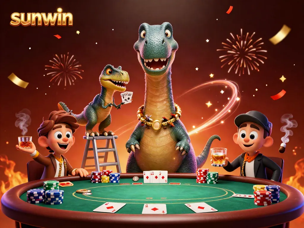 Experience jaw-dropping fun with sunwin at an imaginative casino scene featuring cheerful characters.