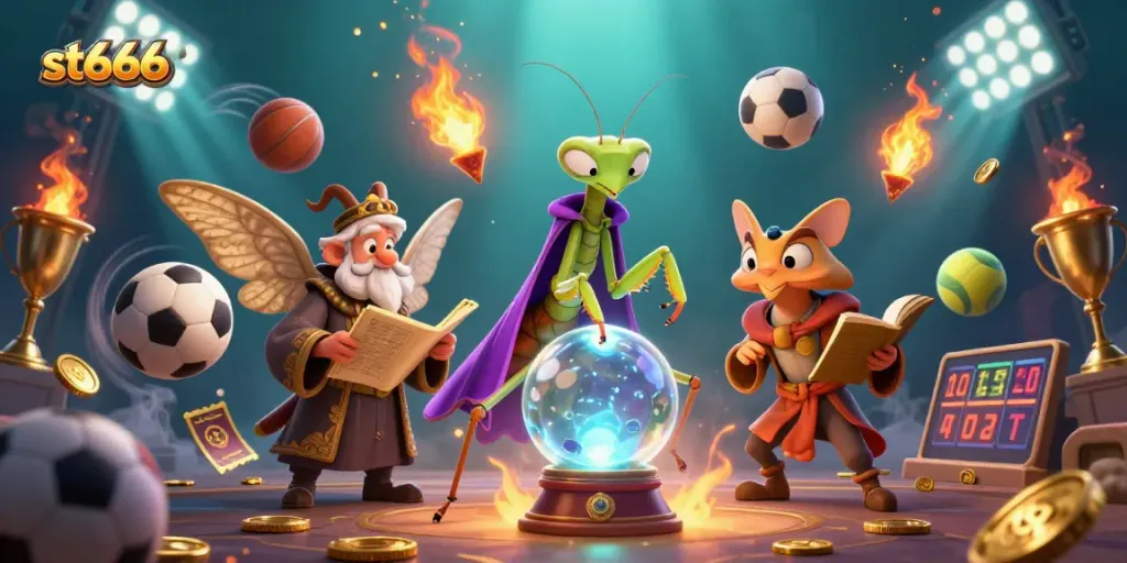 Experience dynamic betting with st666 in this vibrant 3D casino scene showcasing sports and gaming elements.