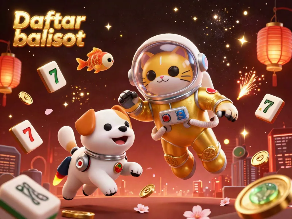 Engage with the vibrant Daftar balisot 3D casino scene showcasing festive gaming elements and characters.